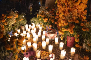 Celebration of the Day of the Dead in a Mexican cemetery.